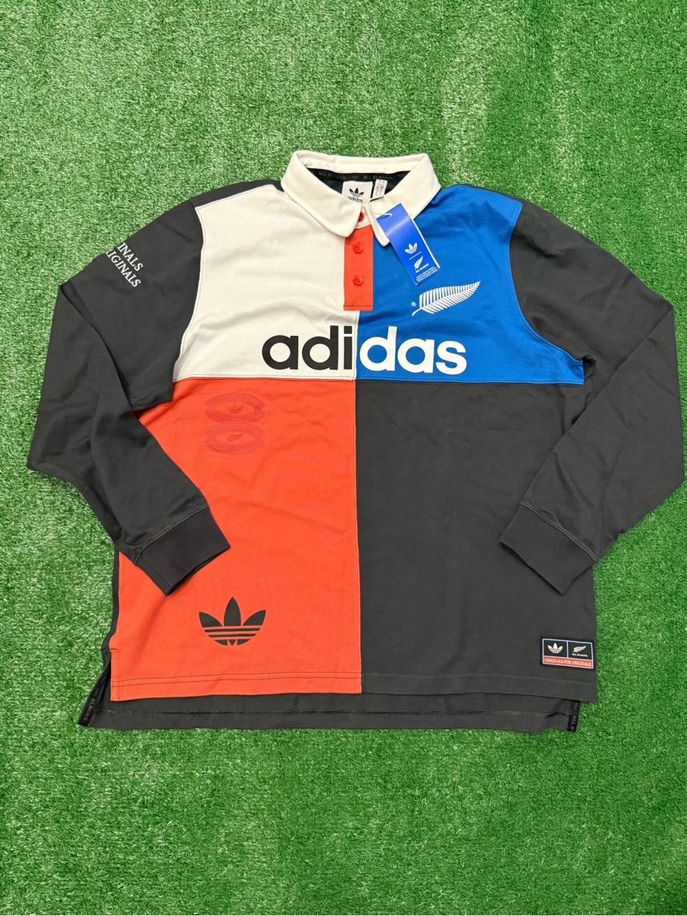 adidas Originals Colorblock Rugby Polo in Black, Red, Blue, Cream